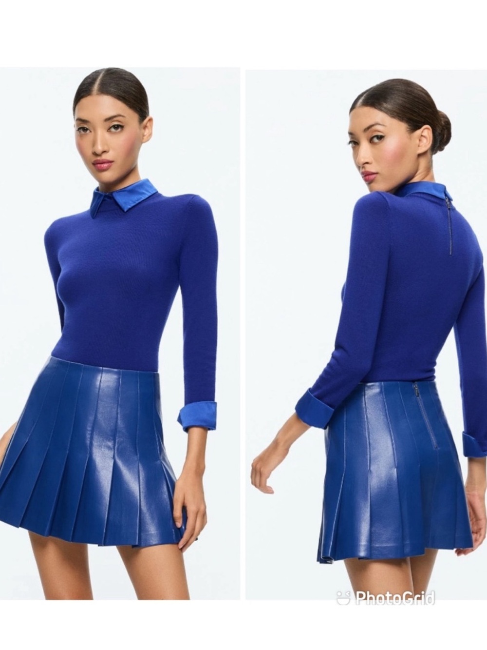 Alice + Olivia CARTER PLEATED VEGAN LEATHER MINI SKIRT in Royal Size 2 NWT